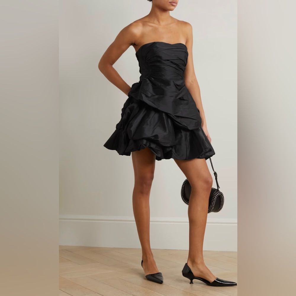 AJE. Daybreak Strapless Ruched Taffeta Black Mini Dress size US 2 / AUS 6 NWT